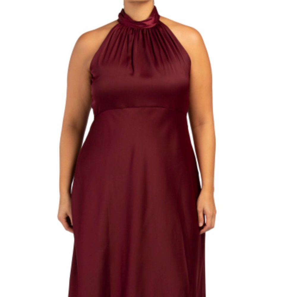 NWT Deep Cranberry High Neck Maxi Satin Dress